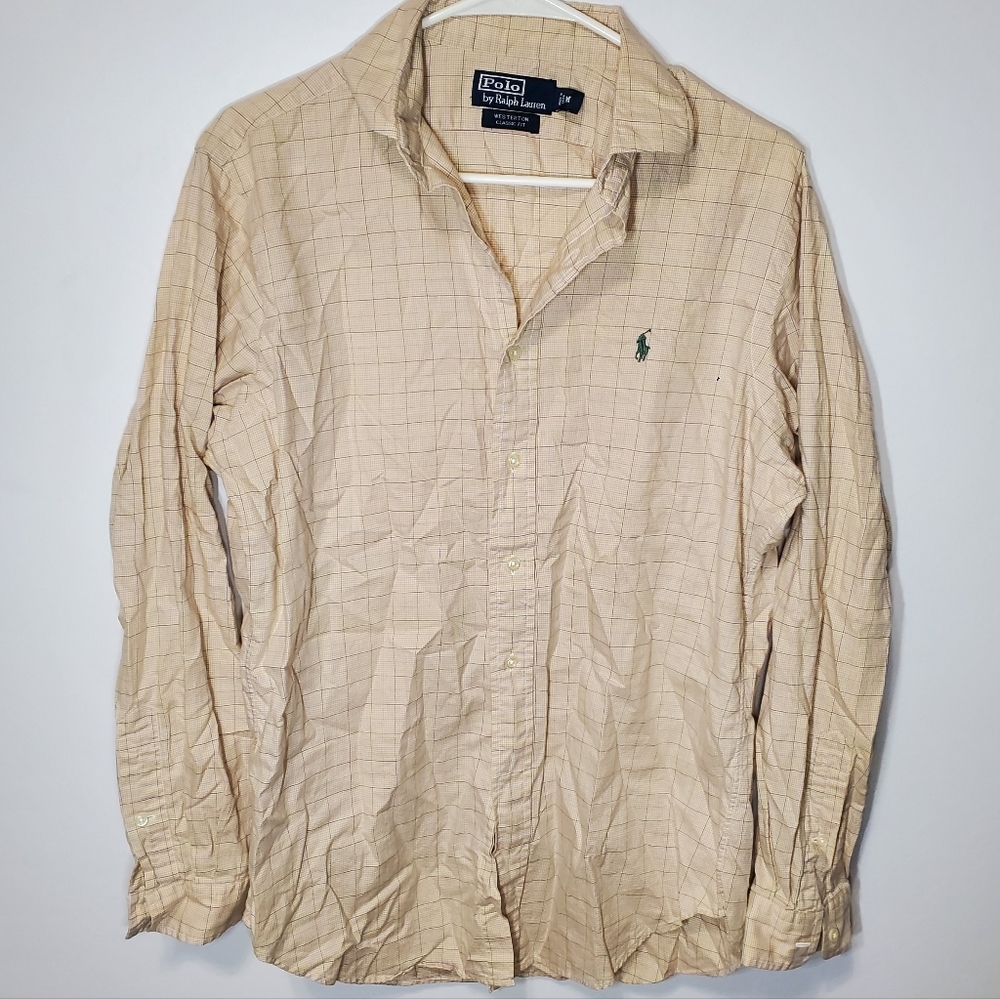 Polo Ralph Lauren Long Sleeve Button Shirt Men's M Orange Plaid